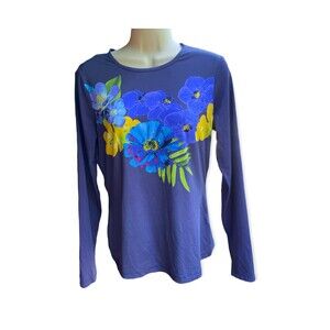 LAND'S END Size S(4-6) RashGuard Swim Shirt UPF Cover Up Tee Purple Blue Floral